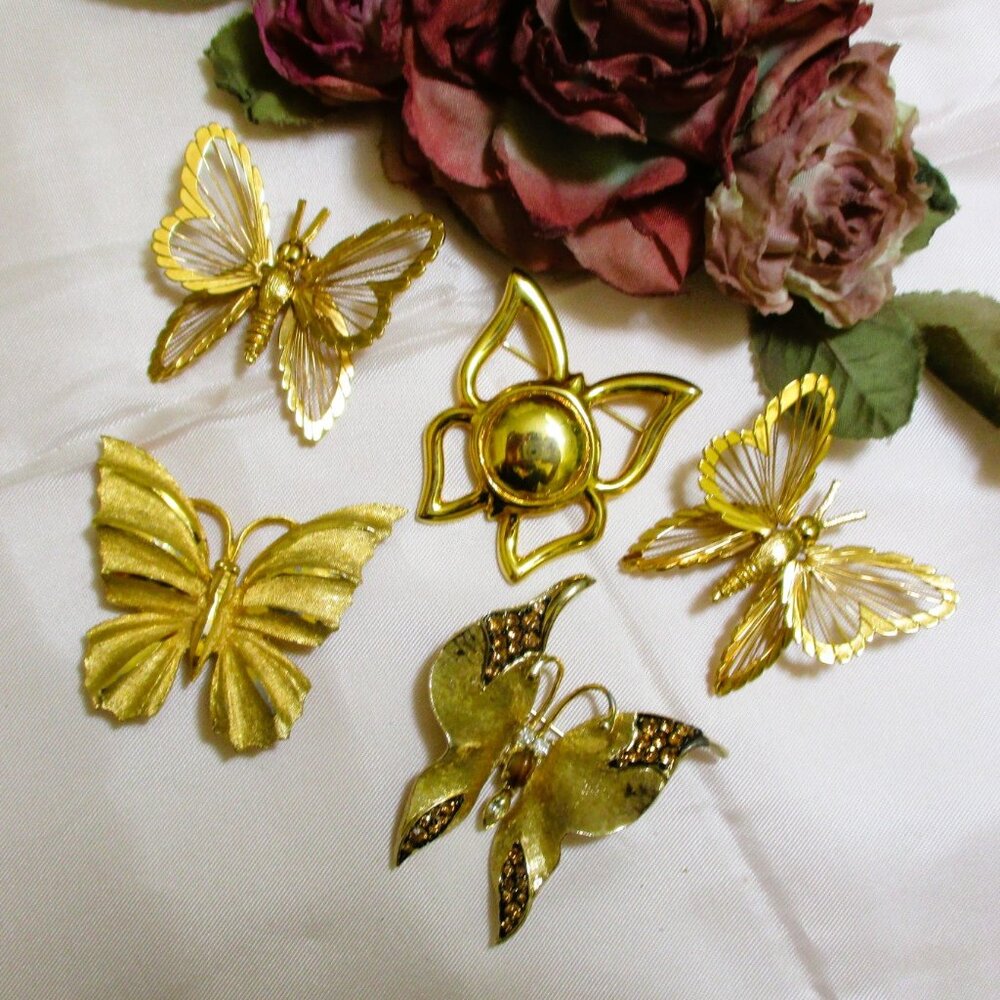 Vintage DESIGNER Butterfly Brooch Lot: Gold, BSK, Liz Claiborne, Avon, Monet